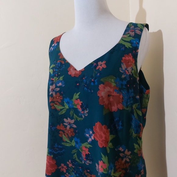 Cabi Teal Floral Print #3449 Still Life Lightweight V-neck Cami Tank Top Blouse - Picture 3 of 10